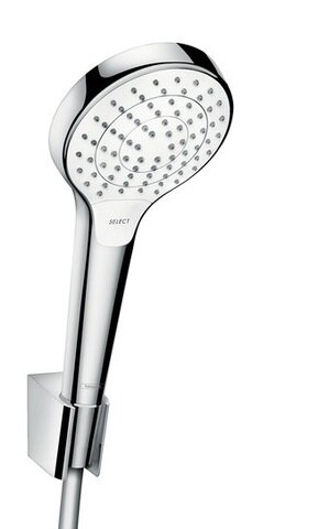 Изображение товара Душевой набор Hansgrohe Croma Select S Vario 26411400, шланг 160 см, корпус хром, лицевая часть белая, 3 режима струи Изображение товара Душевой набор Hansgrohe Croma Select S Vario 26411400, шланг 160 см, корпус хром, лицевая часть белая, 3 режима струи