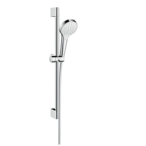 Изображение товара Душевой гарнитур Hansgrohe Croma Select S 1jet EcoSmart 26565400, штанга 65 см, корпус хром, лицевая часть белая, 1 режим струи