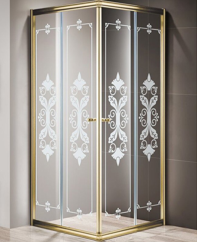 Изображение товара Душевой уголок Cezares Giubileo-A-2-90-SCORREVOLE-CP-G 90x90 см прозрачное с рисунком профиль золот