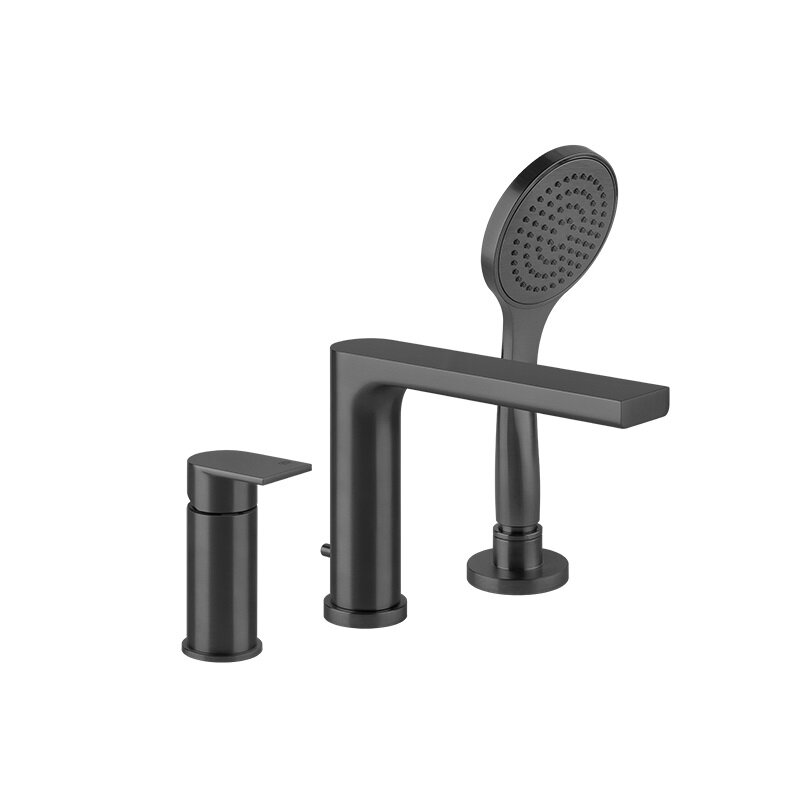 Изображение товара Смеситель для ванны Gessi Via Manzoni, 38634/299, на 3 отверстия с переключателем, цвет черный матовый