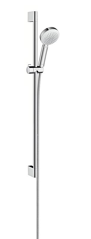 Изображение товара Душевой гарнитур Hansgrohe Crometta 100 1jet 26658400, штанга 90 см, корпус хром, лицевая часть белая, 1 режим струи