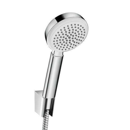 Изображение товара Душевой гарнитур Hansgrohe Crometta 100 1jet Porter 26664400, шланг 160 см, корпус хром, лицевая часть белая, 1 режим струи