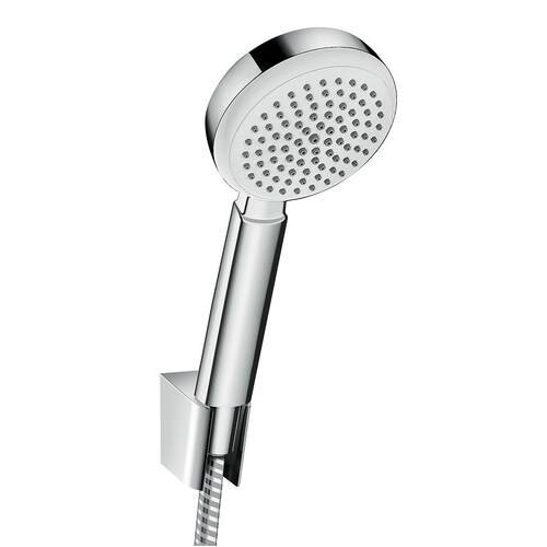 Изображение товара Душевой гарнитур Hansgrohe Crometta 100 1jet Porter 26665400, шланг 125 см, корпус хром, лицевая часть белая, 1 режим струи