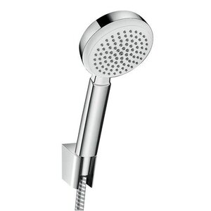 Изображение товара Душевой гарнитур Hansgrohe Crometta 100 1jet Porter 26665400, шланг 125 см, корпус хром, лицевая часть белая, 1 режим струи