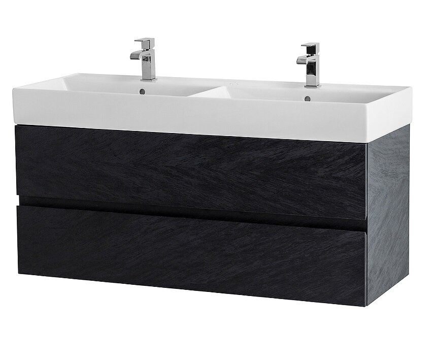 Изображение товара Тумба под раковину Cezares Molveno 120 см, черная, подвесная с 2 чашами