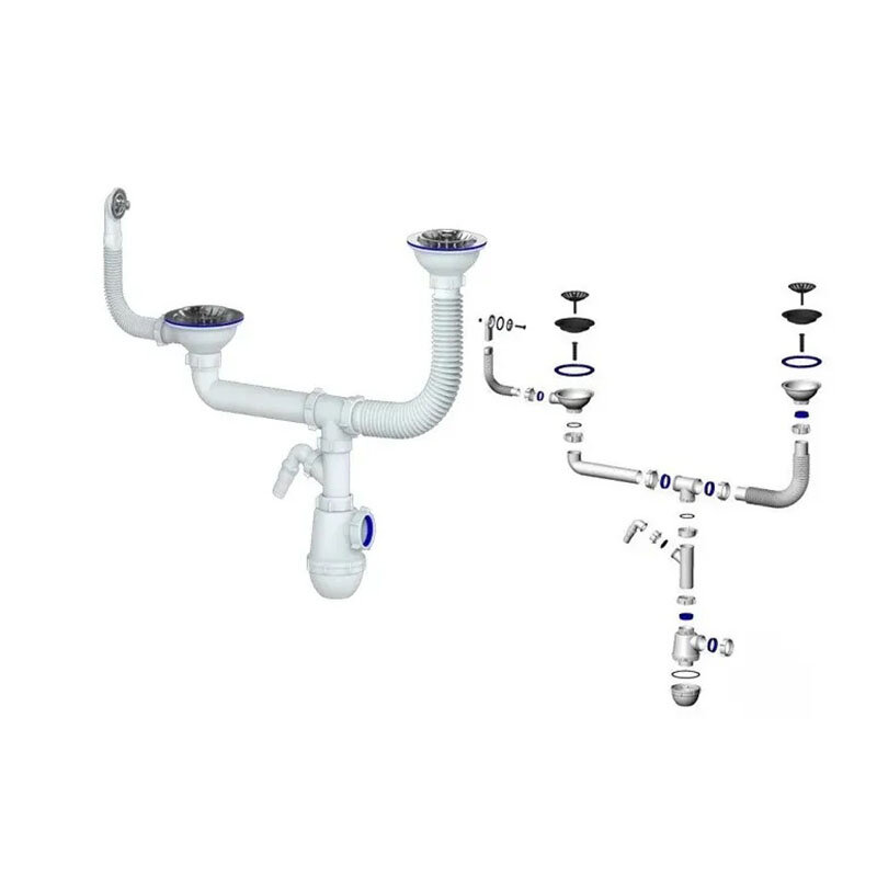 Изображение товара Сифон Granula GRAND+ 3 1/2 для двухкамерной мойки с отводом