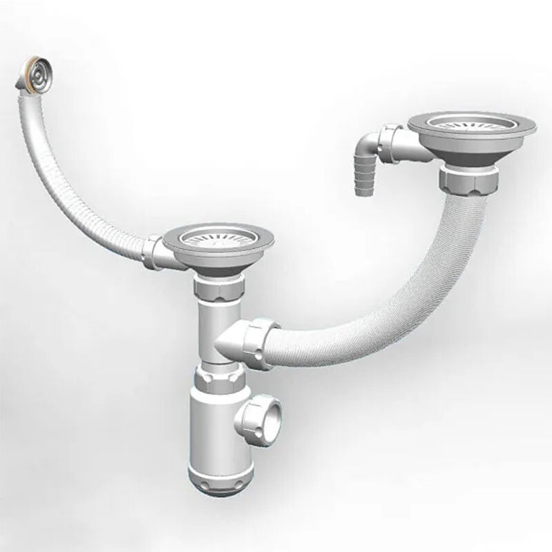 Изображение товара Сифон для мойки Granula СФ-0007, с 2-мя чашами, с отводом для бытовой техники