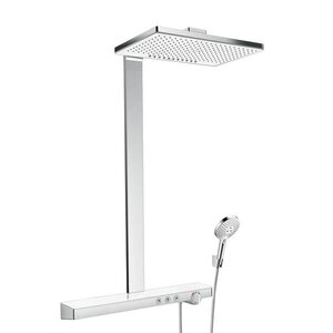 Изображение товара Душевая система Hansgrohe Rainmaker Select Showerpipe EcoSmart 27028400, 460 x 300 мм, 2 режима струи, с держателем, белый/хром