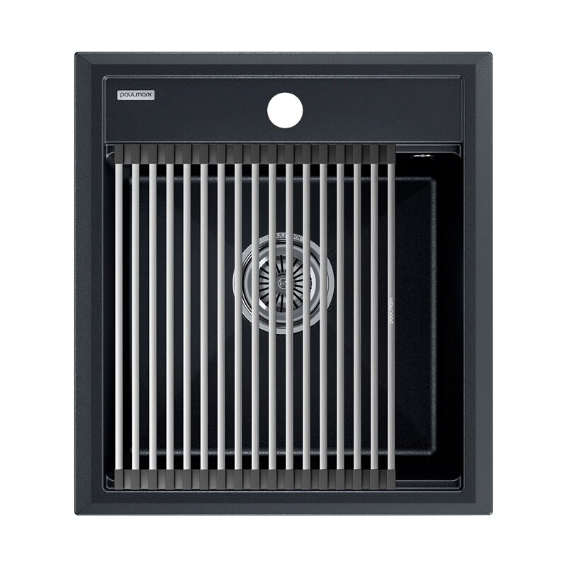 Изображение товара Кухонная мойка Paulmark Stepia 45 из искусственного камня с ролл-матом черный металлик