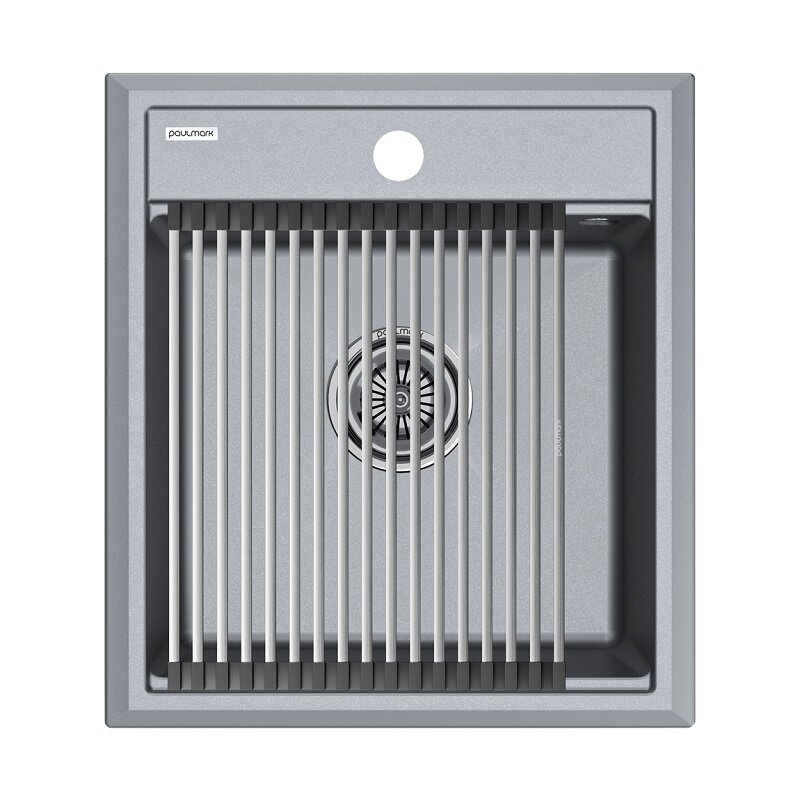 Изображение товара Кухонная мойка Paulmark Stepia 45 из искусственного гранита с ролл-матом серый металлик