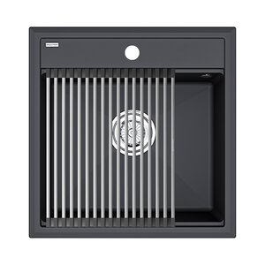 Изображение товара Мойка кухонная Paulmark Stepia 50 PM115051-BLM+R375-BS, искусственный камень, с ролл-матом Step, черный металлик