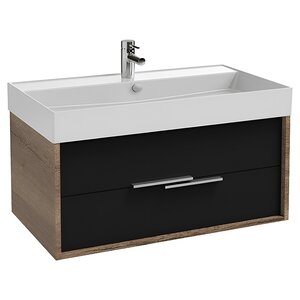 Изображение товара Тумба под раковину Jacob Delafon Vivienne 100 см, корпус дуб давос натуральный, фасад черный матовый, ручки хром, EB1668-E75-J53