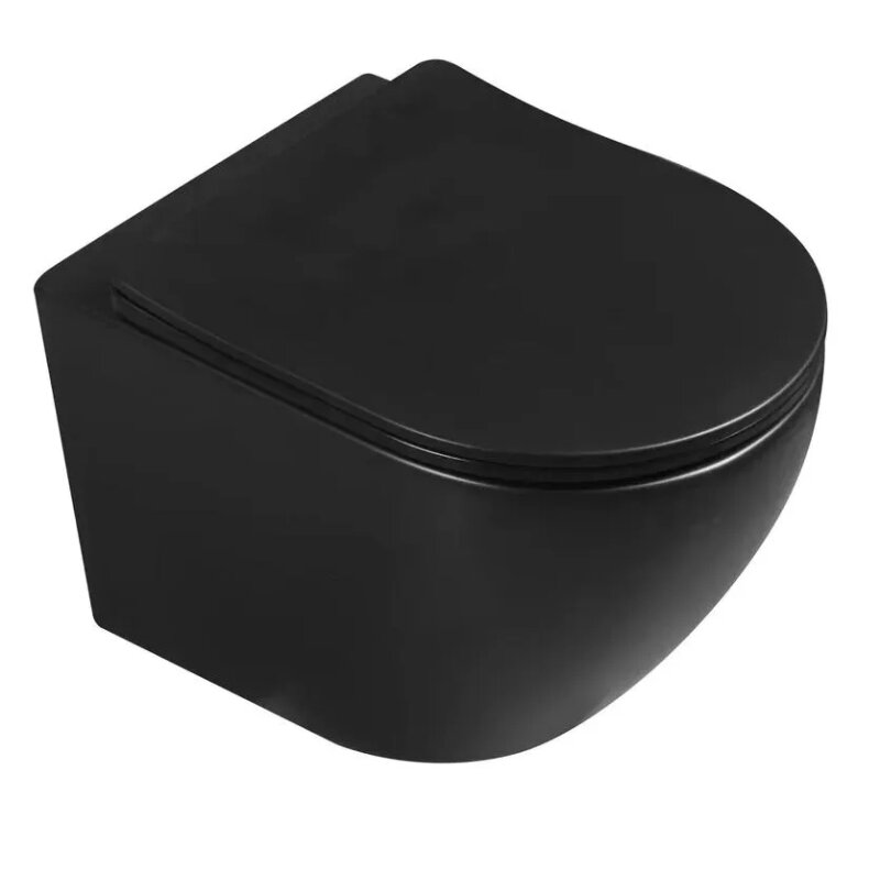 Изображение товара Подвесной унитаз Milleau Vortex MYL038SMB, безободковый, крышка микролифт, смыв торнадо, цвет черный матовый