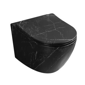 Изображение товара Подвесной унитаз Milleau Vortex MYL038MABM, безободковый, крышка микролифт, смыв торнадо, цвет черный матовый мрамор