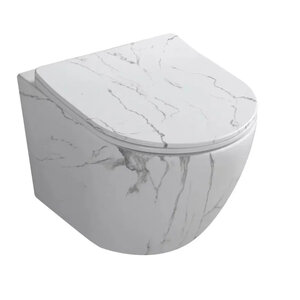 Изображение товара Подвесной унитаз Milleau Vortex MYL038MAWM, безободковый, крышка микролифт, смыв торнадо, цвет белый матовый мрамор