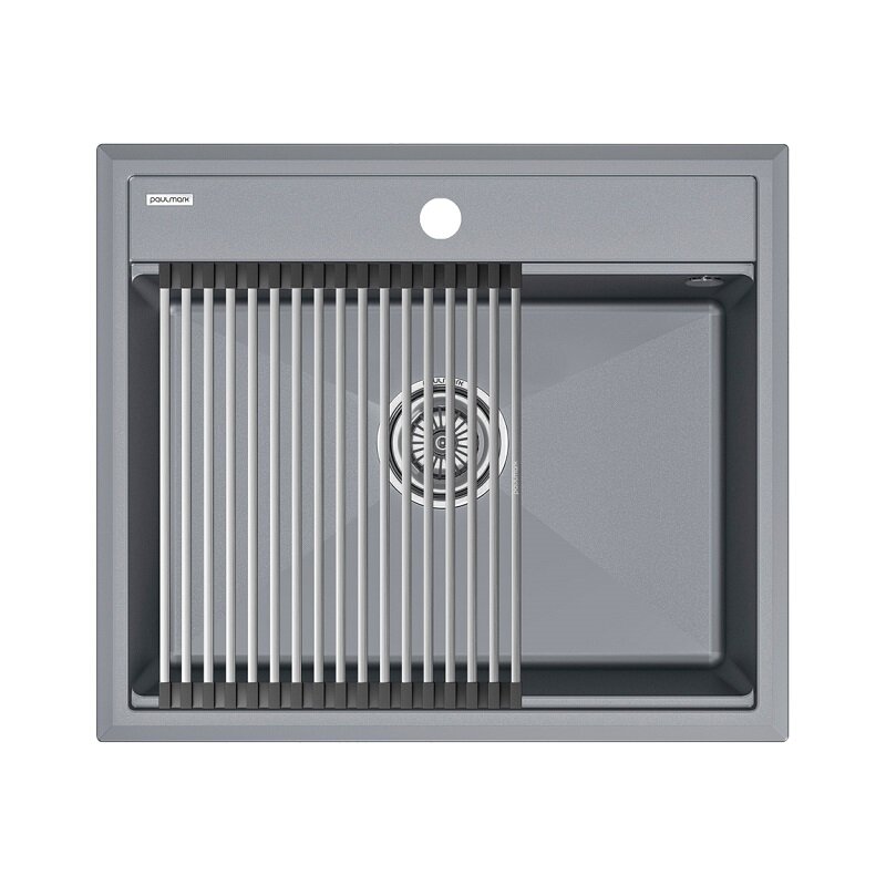 Изображение товара Мойка кухонная Paulmark Stepia 60 PM115951-GRM+R375-BS, искусственный камень, с ролл-матом Step, серый металлик Изображение товара Мойка кухонная Paulmark Stepia 60 PM115951-GRM+R375-BS, искусственный камень, с ролл-матом Step, серый металлик