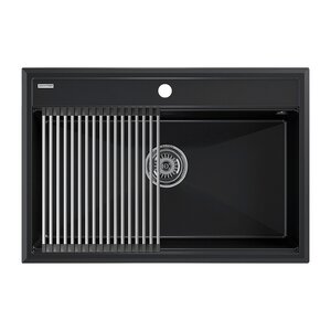 Изображение товара Мойка кухонная Paulmark Stepia 80 с ролл-матом черный металлик