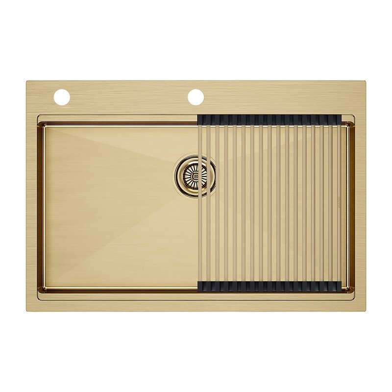 Изображение товара Кухонная мойка Paulmark Kroner 75 см с PVD покрытием и ролл-матом золото брашированное