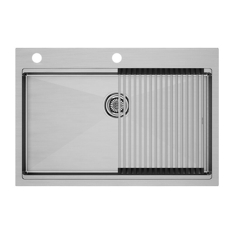 Изображение товара Мойка кухонная Paulmark Kroner PM707551-BS+R405-BS, 75 см, нержавеющая сталь, с ролл-матом Step, брашированная нержавеющая сталь