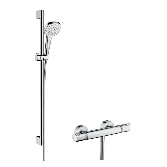 Изображение товара Смеситель для душа Hansgrohe Croma Select E Vario/ Ecostat Comfort Combi 27082400, термостатический, с душевым гарнитуром, штанга 90 см, хром Изображение товара Смеситель для душа Hansgrohe Croma Select E Vario/ Ecostat Comfort Combi 27082400, термостатический, с душевым гарнитуром, штанга 90 см, хром