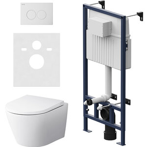 Изображение товара Инсталляция Am.Pm Sense IS90201.741701, с подвесным унитазом Sense FlashClean, безободковый, с клавишей  PrimeFit S белый глянец, сиденье микролифт