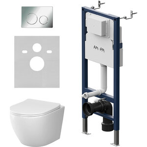 Изображение товара Комплект IS90251.801900, Инсталляция Am.Pm с подвесным унитазом Like Aquaspin торнадо, шумоизоляция, сиденье микролифт, клавиша смыва PrimeFit S хром глянцевый