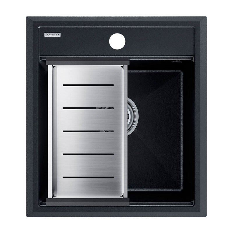 Изображение товара Мойка кухонная Paulmark Stepia 45 PM114651-BLM+A375-BS черный металлик