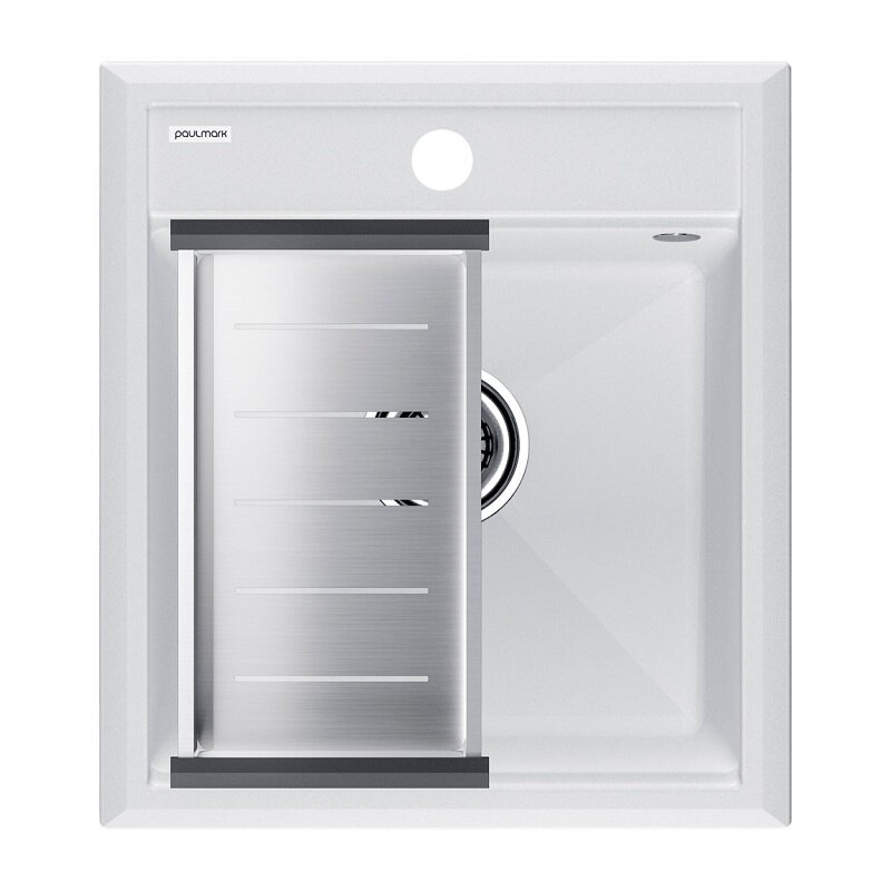 Изображение товара Кухонная мойка Paulmark Stepia PM114651-WH+A375-BS 45 см искусственный камень