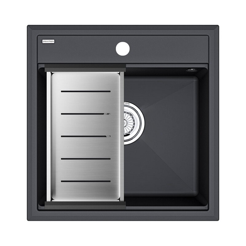 Изображение товара Кухонная мойка из искусственного камня с коландером Paulmark Stepia 50 см антрацит