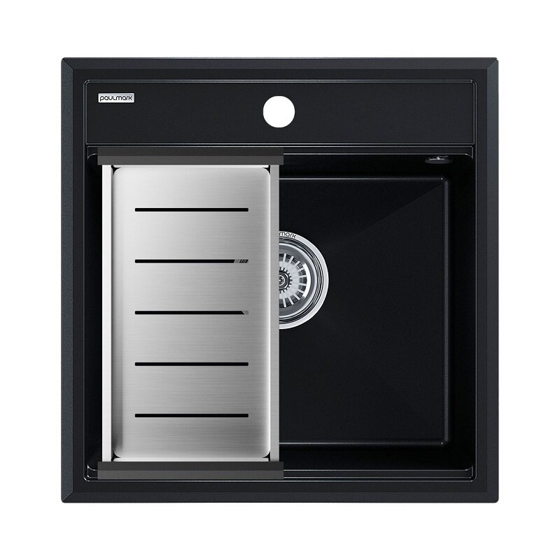 Изображение товара Мойка кухонная Paulmark Stepia PM115051-BLM+A375-BS, 50 см, черный