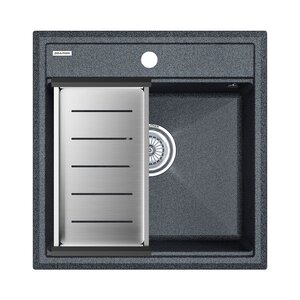 Изображение товара Мойка кухонная Paulmark Stepia PM115051-DG+A375-BS, 50 см, искусственный камень, с коландером Advance, графит