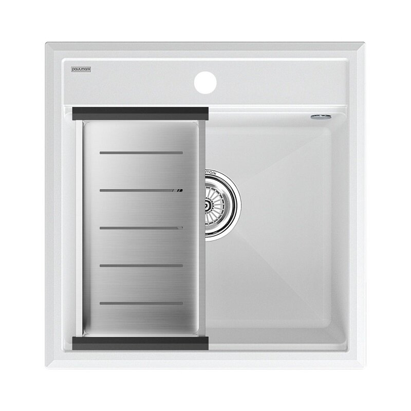 Изображение товара Мойка Paulmark Stepia PM115051-WH+A375-BS 50 см с коландером Advance