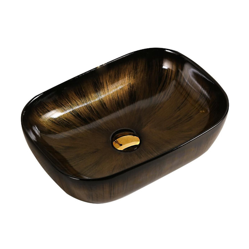 Изображение товара Раковина накладная из фарфора с грязеотталкивающим покрытием 46 см черный золото