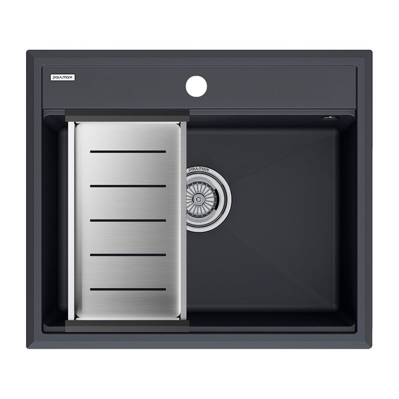 Изображение товара Мойка кухонная Paulmark Stepia PM115951-AN+A375-BS 60 см искусственный камень антрацит