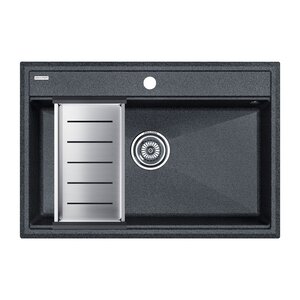 Изображение товара Мойка кухонная Paulmark Stepia PM117551-DG+A375-BS, 80 см, искусственный камень, с коландером Advance, графит