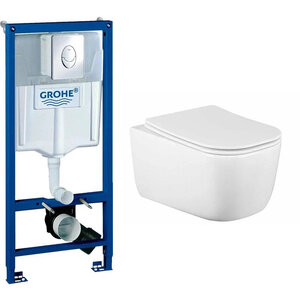 Изображение товара Инсталляция Grohe Rapid SL 38721001, унитаз белый BeWash Schutz BKWHR002510, сиденье микролифт, клавиша Skate Air хром, комплект GR7210510