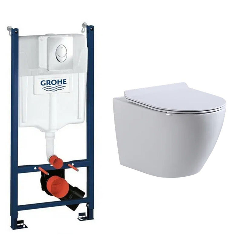 Изображение товара Инсталляция для унитаза Grohe Rapid SL и безободковый унитаз BeWash Minimal