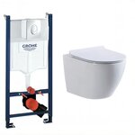 Инсталляция Grohe Rapid SL 38745001, унитаз белый BeWash Minimal BKWHR003480, сиденье микролифт, клавиша Skate Air хром, комплект GR7450480 - фото 1