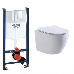 Изображение товара Инсталляция Grohe Rapid SL 38745001, унитаз белый BeWash Minimal BKWHR003480, сиденье микролифт, клавиша Skate Air хром, комплект GR7450480