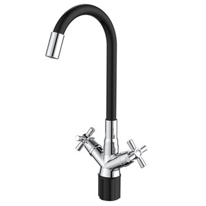 Изображение товара Полимерный смеситель Voda Dive DV519FB для кухонной мойки, гибкий излив, цвет хром/черный