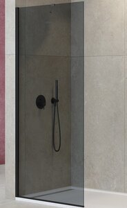 Изображение товара Душевая стенка со свободным входом Cezares Liberta-L-1-TB-80-GR-NERO, 80 см, угловой кронштейн 70 см, стекло графит, профиль черный матовый