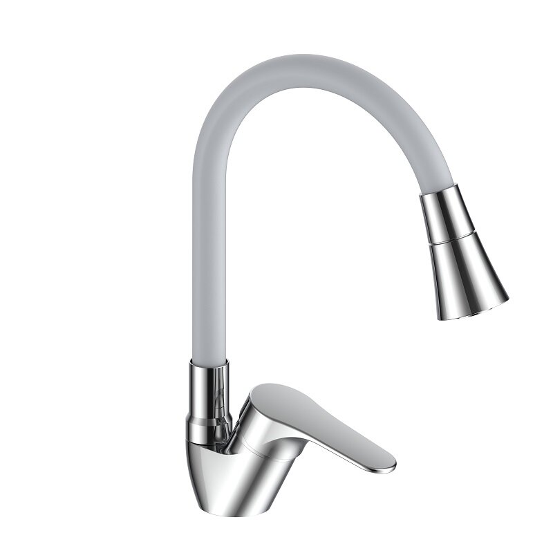 Изображение товара Смеситель Voda Lucky LY 519F для кухонной мойки, гибкий излив, хром/серый матовый