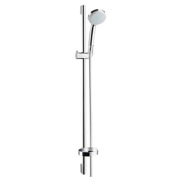 Изображение товара Душевой гарнитур Hansgrohe Croma 100 Vario EcoSmart/Unica'C 27653000, корпус хром, лицевая часть белая, 5 режимов струи