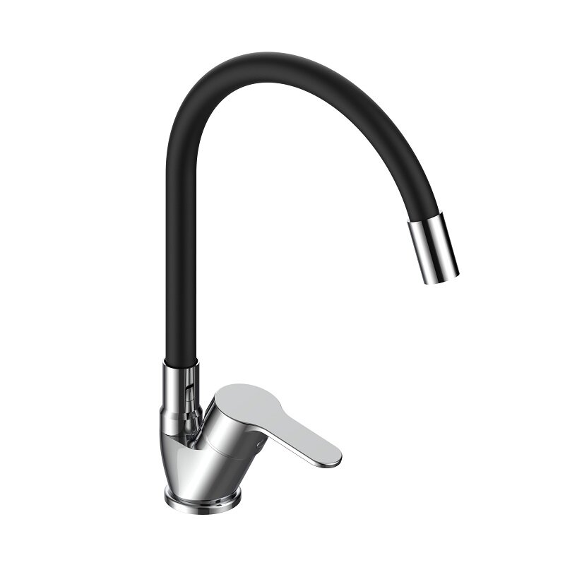 Изображение товара Смеситель Voda Tide TD519B для кухни с гибким изливом и поворотным изливом, хром/черный