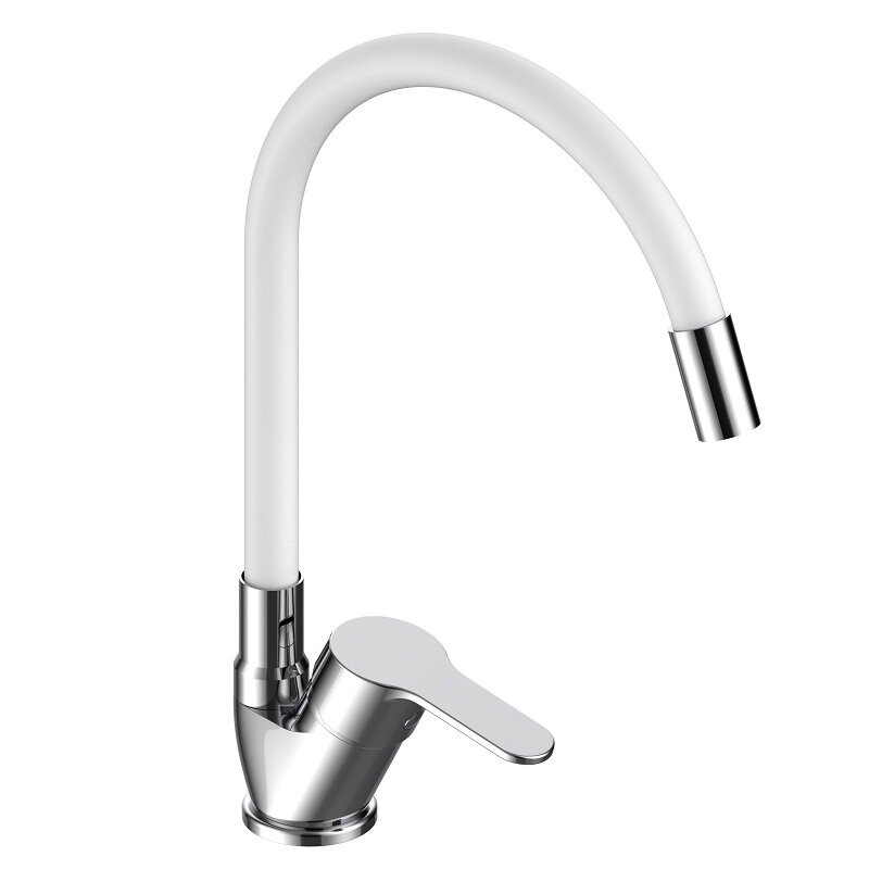 Изображение товара Смеситель Voda Tide TD519G для кухонной мойки, гибкий излив, цвет хром/белый