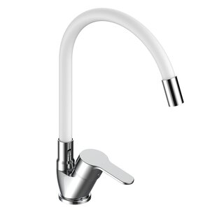 Изображение товара Смеситель Voda Tide TD519G для кухонной мойки, гибкий излив, цвет хром/белый