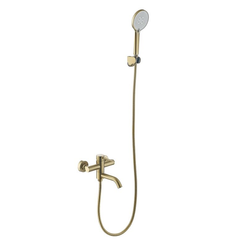 Изображение товара Смеситель Voda Vessel Gold Metal VSL54G для ванны и душа, с душевым гарнитуром, цвет золото Изображение товара Смеситель Voda Vessel Gold Metal VSL54G для ванны и душа, с душевым гарнитуром, цвет золото