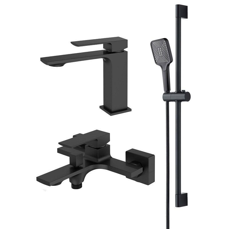 Изображение товара Комплект смесителей Orange Lutz M04-711b, черный матовый для ванной и раковины, Германия