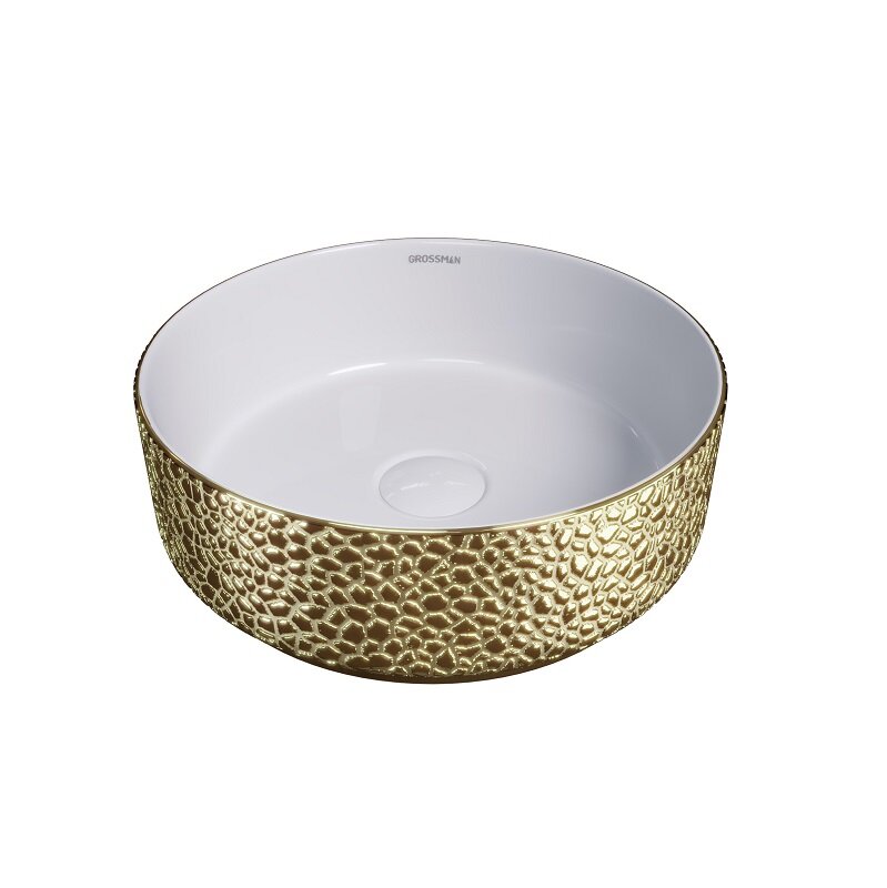 Изображение товара Раковина Grossman Color GR-5010GWL 35 см фаянс золото белая стильная накладная