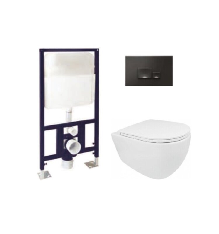 Изображение товара Инсталляция для унитаза Isvea Axis 52AL0102I с безободковым унитазом Isvea Infinity, сиденье микролифт, клавиша черная, комплект 10NF02001SET-BLC